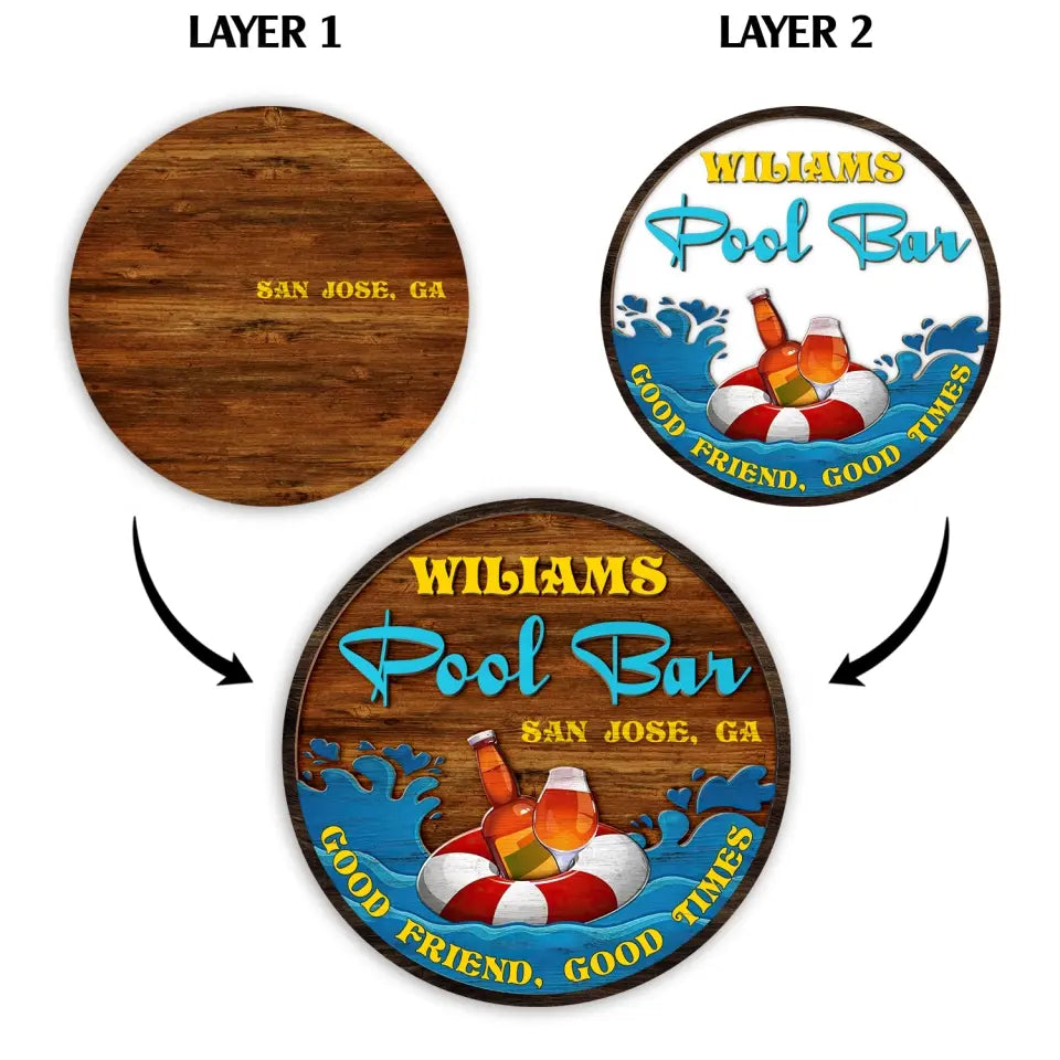 Pool Bar Good Friend Good Times - Personalized Pool Wood Sign, Poolside Decor, Outdoor Pool Sign, Summer Gifts