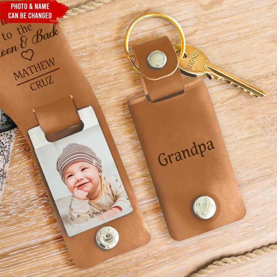 We Love You To The Moon & Back - Personalized Leather Keychain, Gift For Father's Day, Gift For Grandpa
