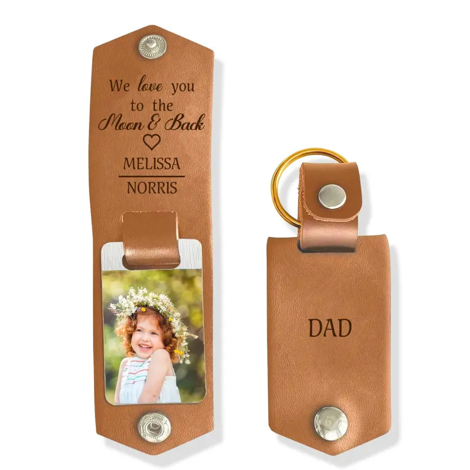 We Love You To The Moon & Back - Personalized Leather Keychain, Gift For Father's Day, Gift For Grandpa
