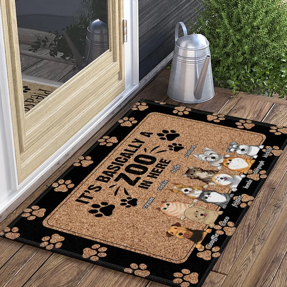 It's Basically A Zoo In Here - Customized Doormat, Funny Gift For For Dog/Cat Lovers