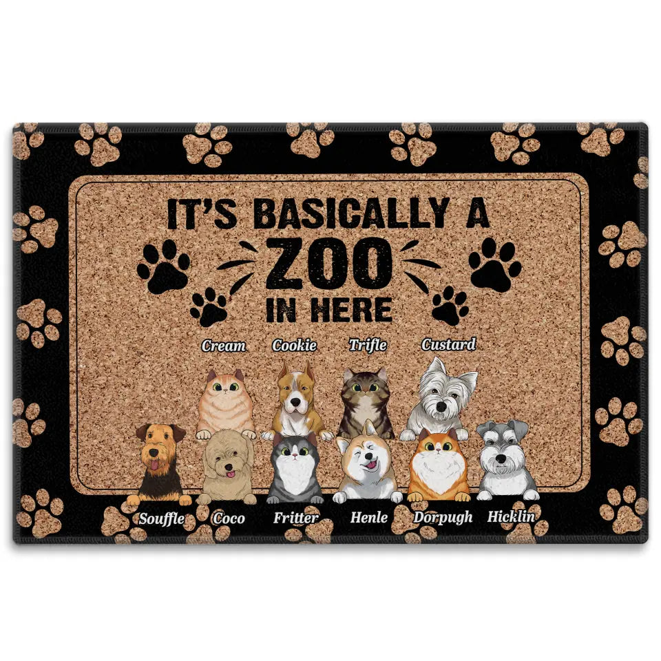 It's Basically A Zoo In Here - Customized Doormat, Funny Gift For For Dog/Cat Lovers