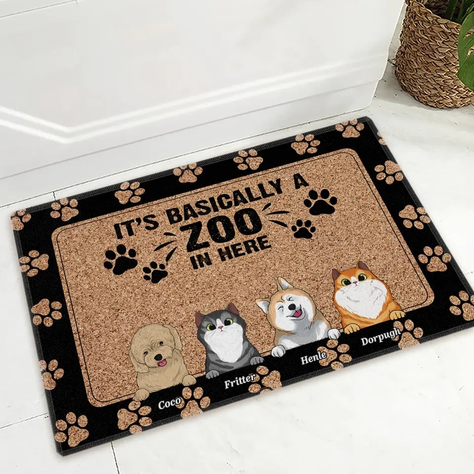 It's Basically A Zoo In Here - Customized Doormat, Funny Gift For For Dog/Cat Lovers