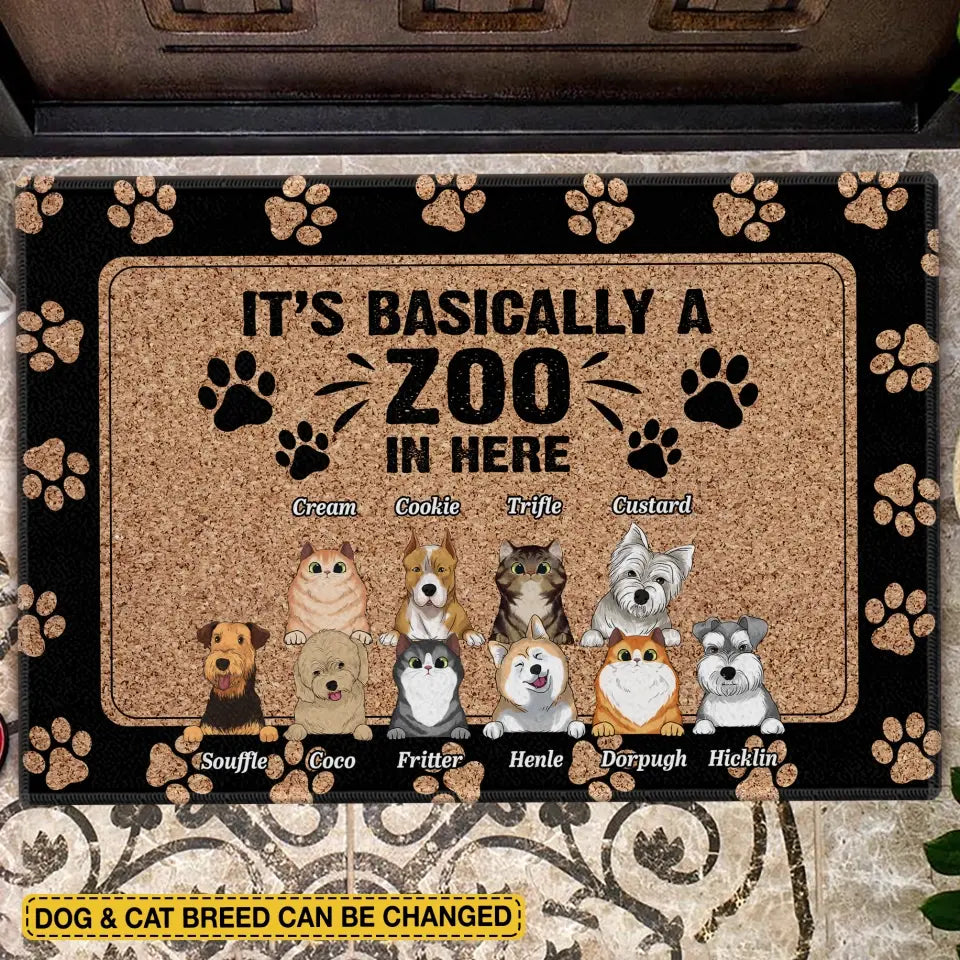 It's Basically A Zoo In Here - Customized Doormat, Funny Gift For For Dog/Cat Lovers