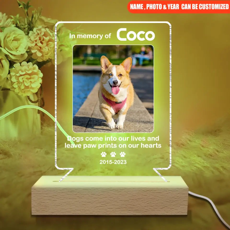 Dogs Come Into Our Lives And Leave Paw Prints On Our Hearts - Personalized Acrylic Lamp, Gift For Dog Lovers