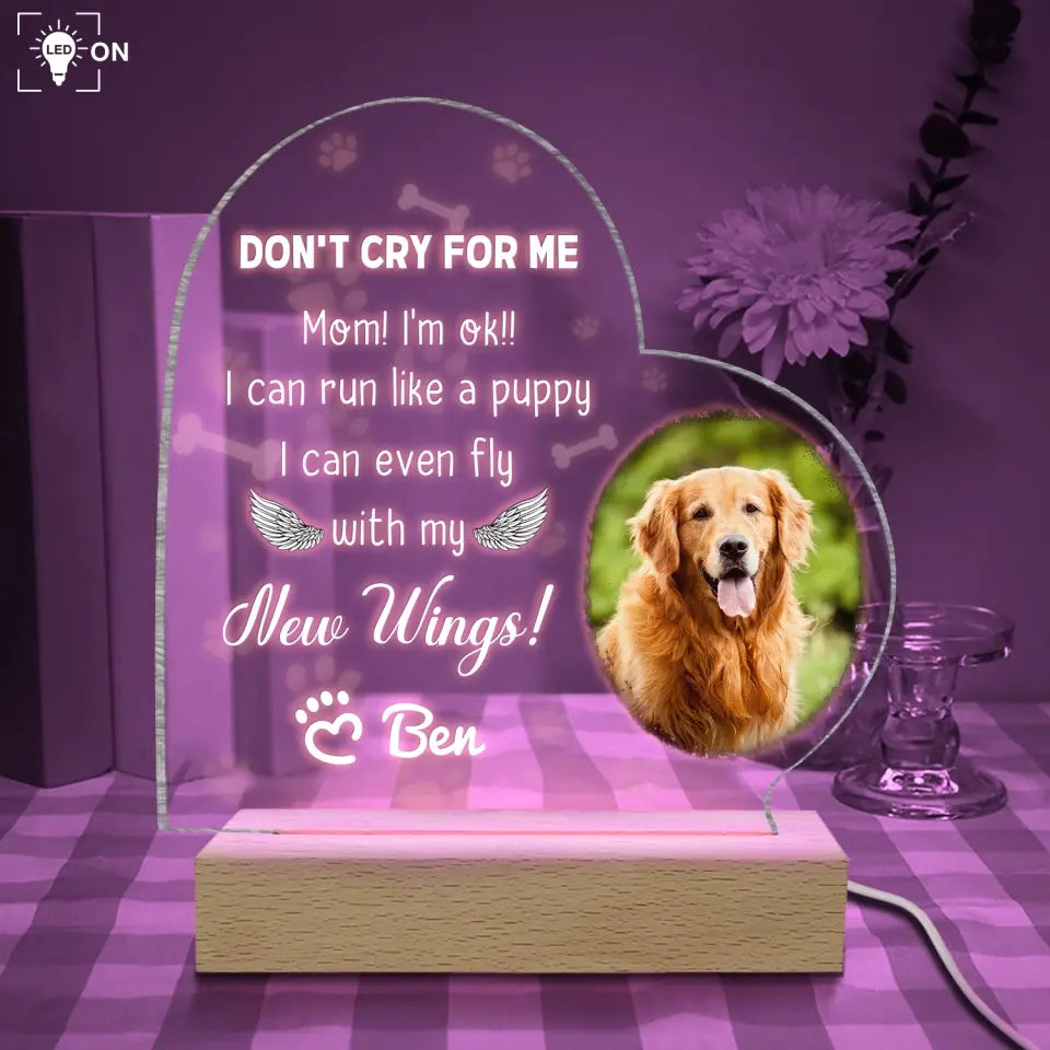 Don't Cry For Me Mom - Personalized Acrylic Night Light, Sympathy Gift For Loss of Pet