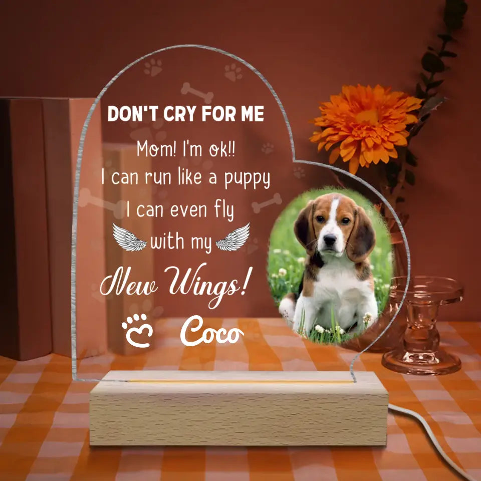 Don't Cry For Me Mom - Personalized Acrylic Night Light, Sympathy Gift For Loss of Pet