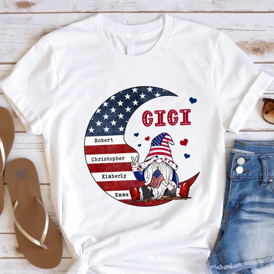 I Love You To The Moon Grandma American Flag - Personalized T-shirt, 4th Of July Gift For Grandma