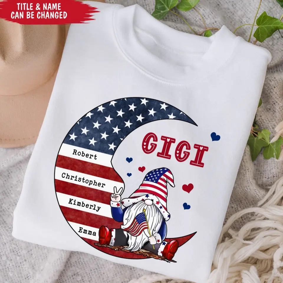 I Love You To The Moon Grandma American Flag - Personalized T-shirt, 4th Of July Gift For Grandma