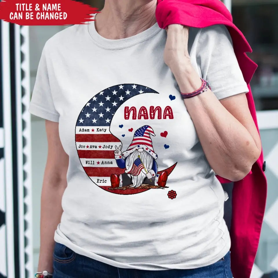 I Love You To The Moon Grandma American Flag - Personalized T-shirt, 4th Of July Gift For Grandma