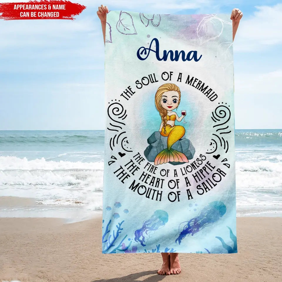 The Fire Of A Lioness The Heart Of A Hippie - Personalized Beach Towel, Summer Gift For Girl Women
