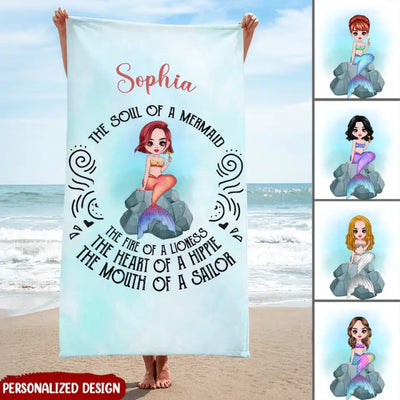 The Fire Of A Lioness The Heart Of A Hippie - Personalized Beach Towel, Summer Gift For Girl Women