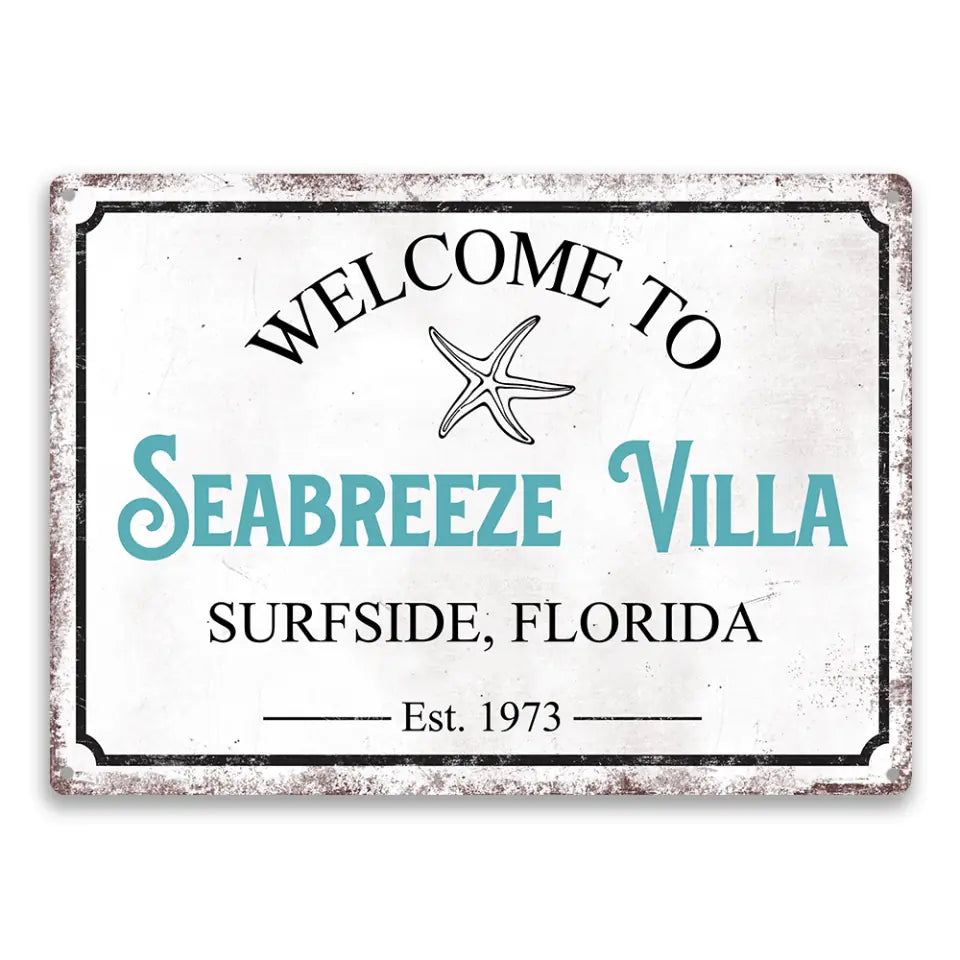 Welcome To Beach House - Personalized Metal Sign, Custom Beach House Sign, Beach House Signs