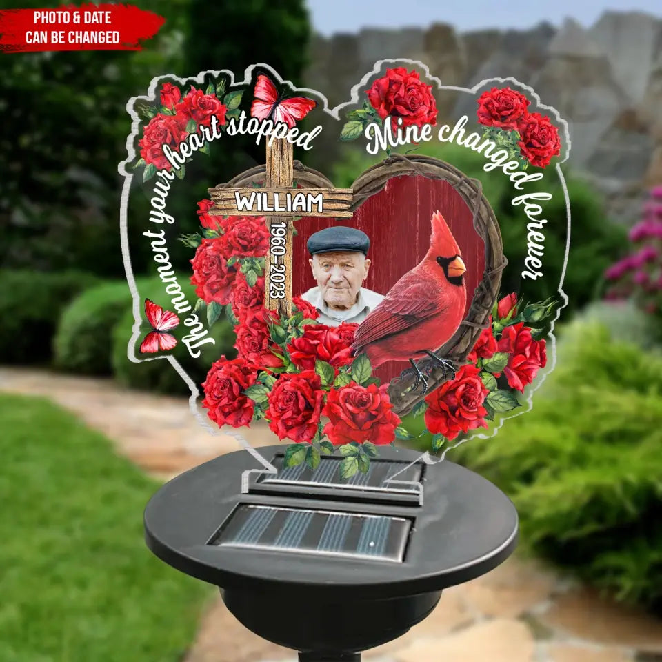 The Moment Your Heart Stopped Mine Changed Forever - Personalized Memorial Solar Light, Remembrance Gift