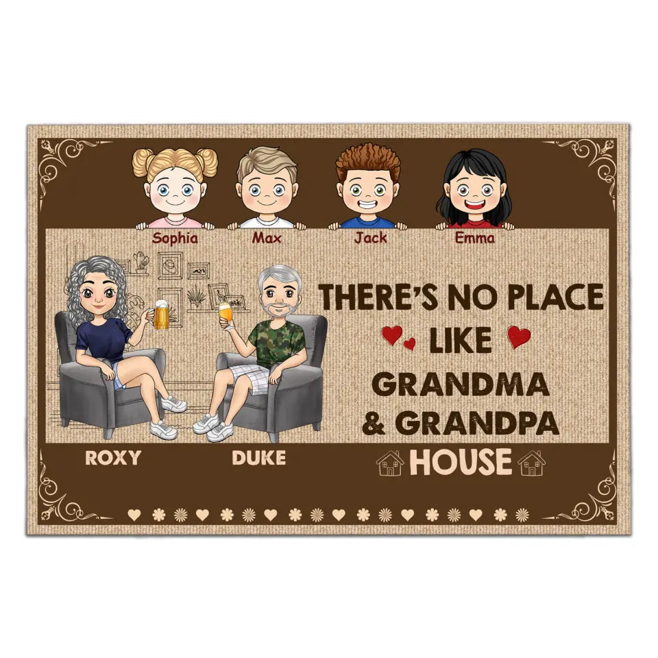 There&#39;s No Place Like Grandma And Grandpa&#39;s House - Personalized Doormat, Home Decor Gifts For Grandparents