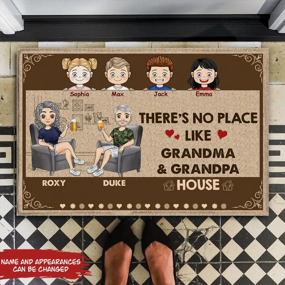 There's No Place Like Grandma And Grandpa's House - Personalized Doormat, Home Decor Gifts For Grandparents