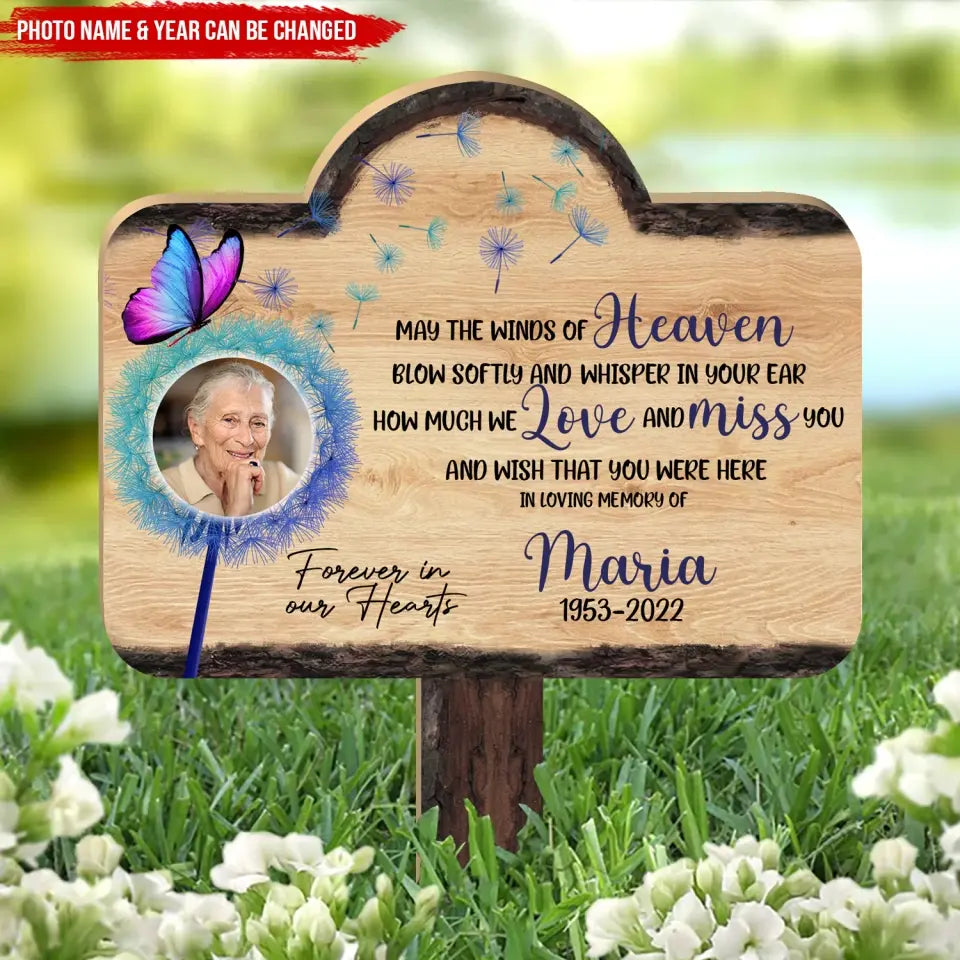 May The Winds Of Heaven Blow Softly - Personalized Plaque Stake, Memorial Gift