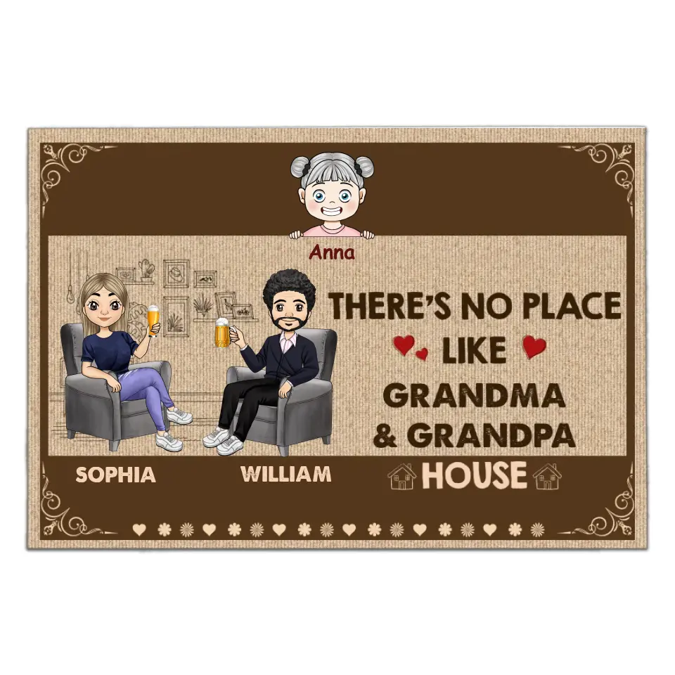 There's No Place Like Grandma And Grandpa's House - Personalized Doormat, Home Decor Gifts For Grandparents