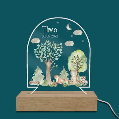Wildlife Woodland Baby Bear - Personalized Acrylic Night Light, Birthday Gift for Daughter Son