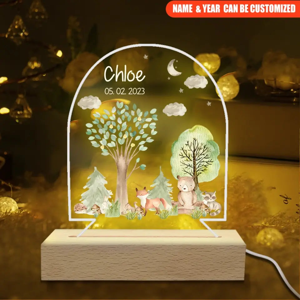 Wildlife Woodland Baby Bear - Personalized Acrylic Night Light, Birthday Gift for Daughter Son