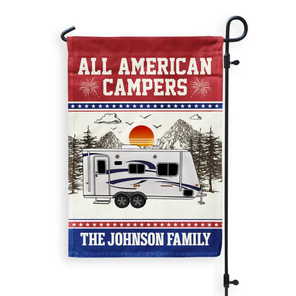 All American Campers Independence Day - Personalized Garden Flag, 4th Of July Camping Gift For Family