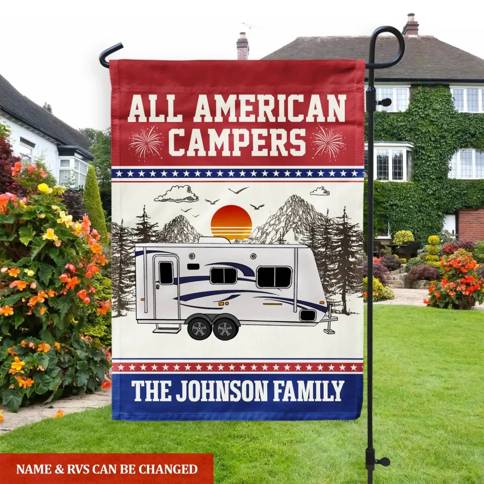 All American Campers Independence Day - Personalized Garden Flag, 4th Of July Camping Gift For Family