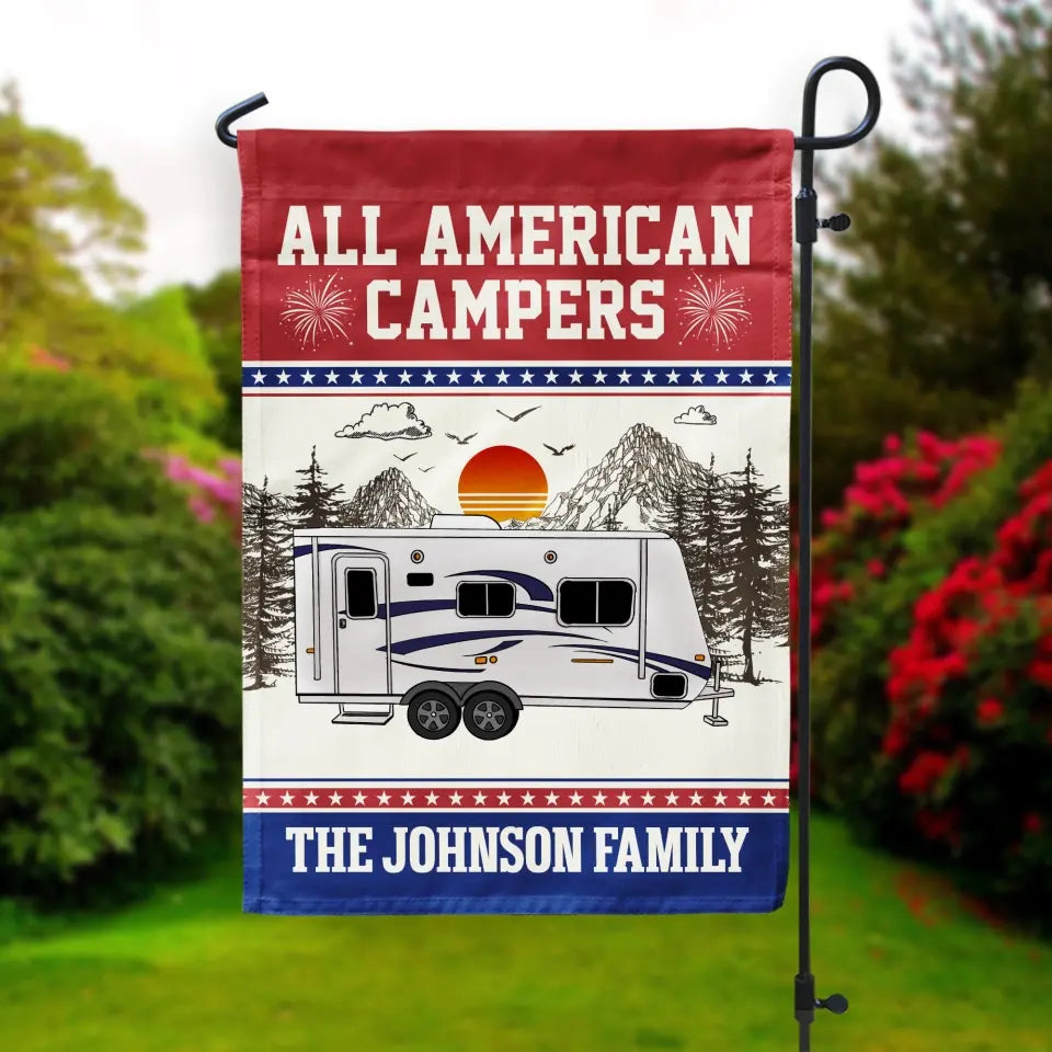 All American Campers Independence Day - Personalized Garden Flag, 4th Of July Camping Gift For Family