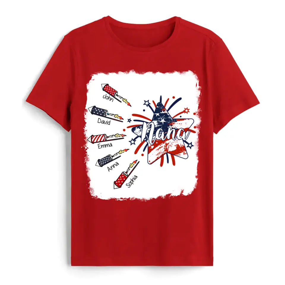 4th of July Firecrackers Grandma Mimi Firework Patriotic - Personalized T-shirt, Independence Day Gift For Mom, Nana