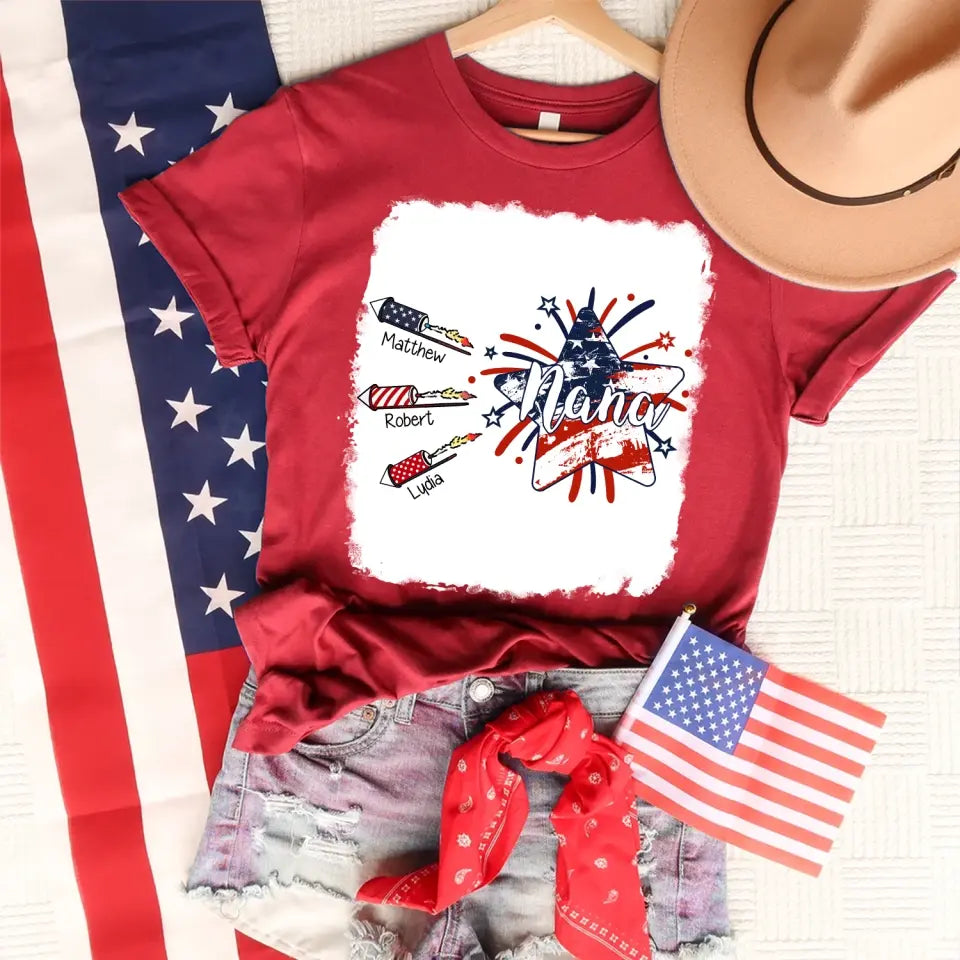 4th of July Firecrackers Grandma Mimi Firework Patriotic - Personalized T-shirt, Independence Day Gift For Mom, Nana