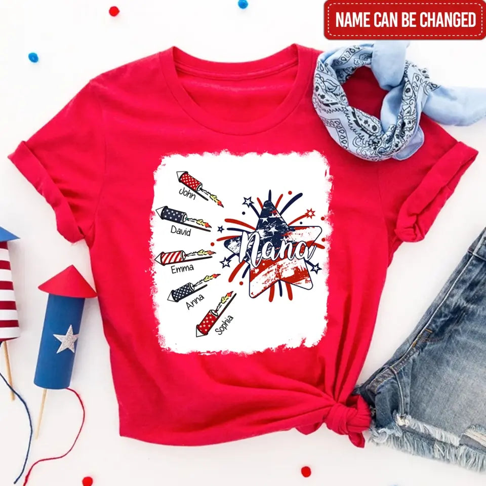 4th of July Firecrackers Grandma Mimi Firework Patriotic - Personalized T-shirt, Independence Day Gift For Mom, Nana