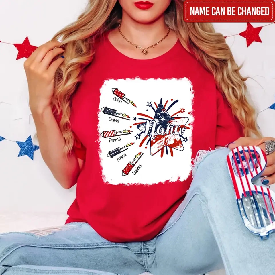 4th of July Firecrackers Grandma Mimi Firework Patriotic - Personalized T-shirt, Independence Day Gift For Mom, Nana