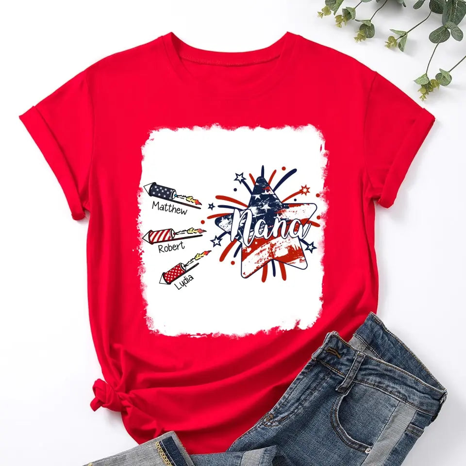 4th of July Firecrackers Grandma Mimi Firework Patriotic - Personalized T-shirt, Independence Day Gift For Mom, Nana