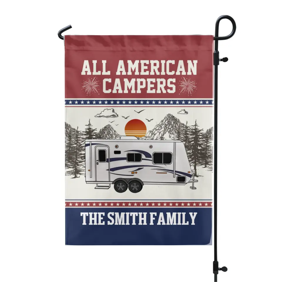 All American Campers Independence Day - Personalized Garden Flag, 4th Of July Camping Gift For Family