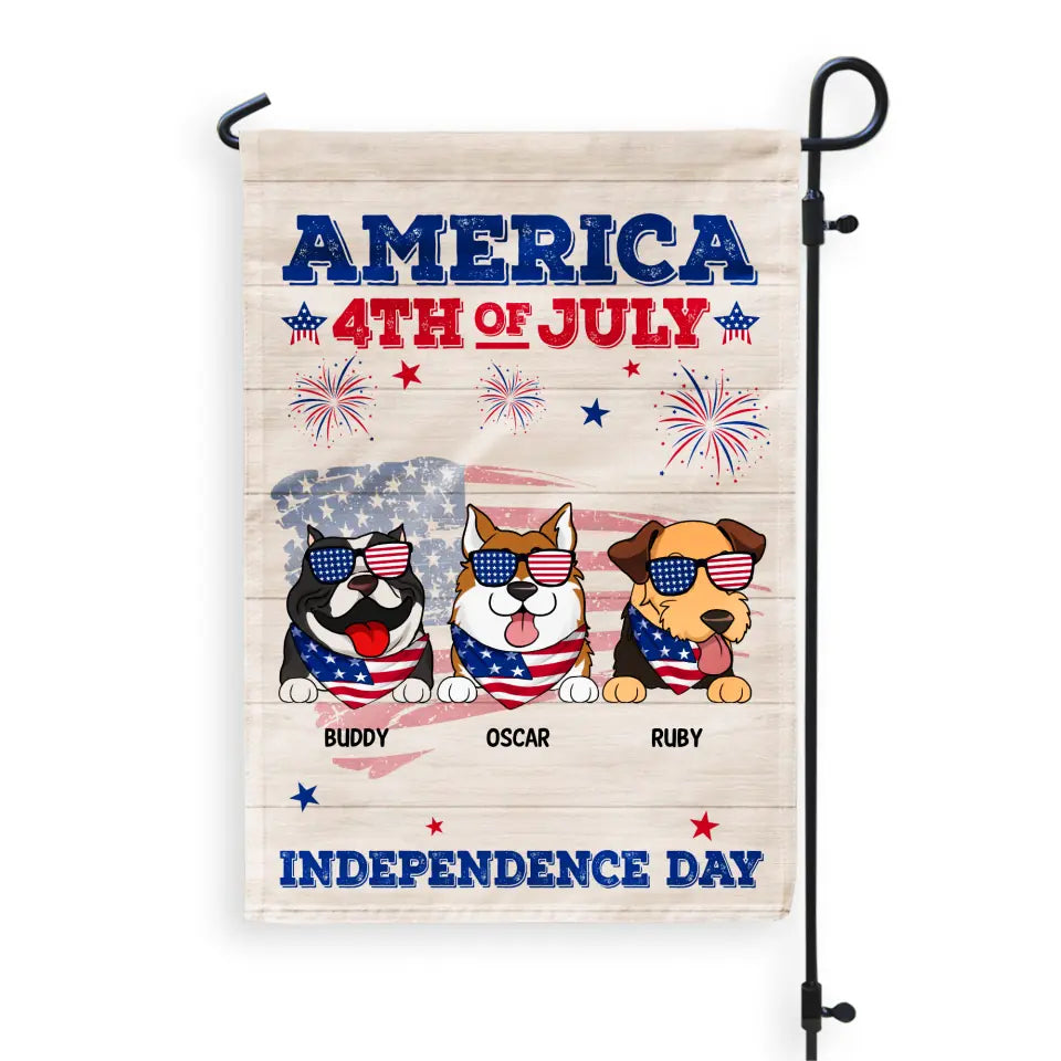 America 4th of July Independence Day - Personalized Garden Flag, Gift For Dog Lover