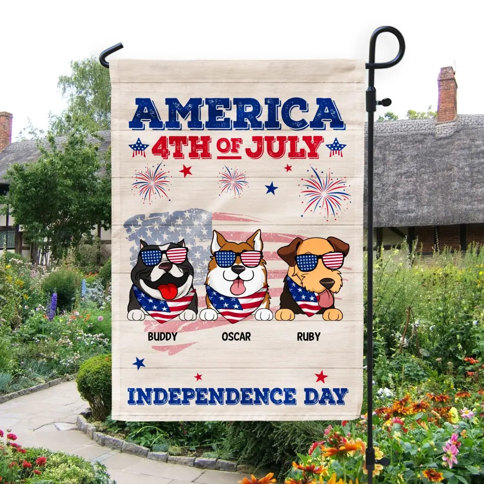 America 4th of July Independence Day - Personalized Garden Flag, Gift For Dog Lover