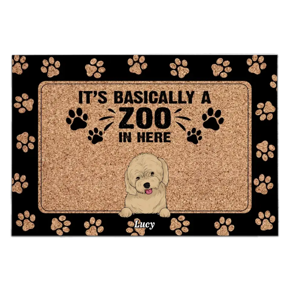 It's Basically A Zoo In Here - Customized Doormat, Funny Gift For For Dog/Cat Lovers