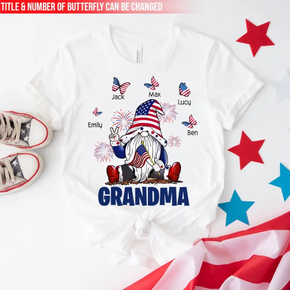 4th Of July Independence Day Gnome Grandma  - Personalized T-Shirt, Independence Day Gift For Grandma