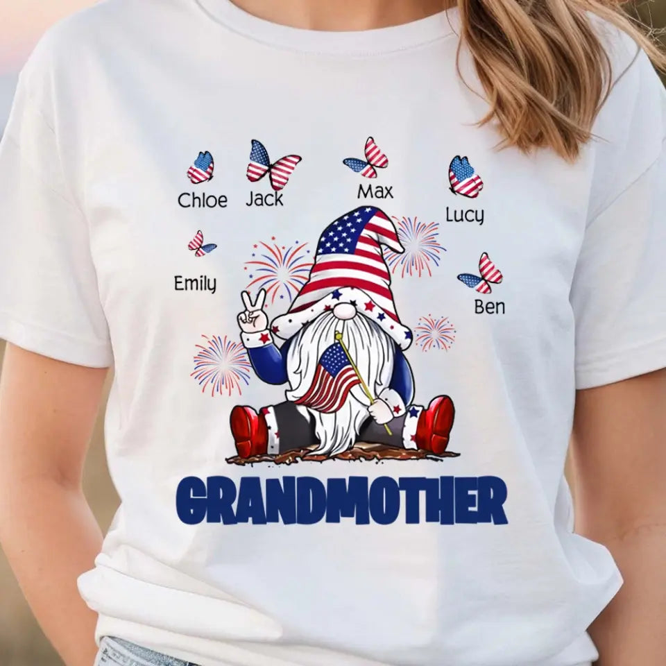 4th Of July Independence Day Gnome Grandma  - Personalized T-Shirt, Independence Day Gift For Grandma