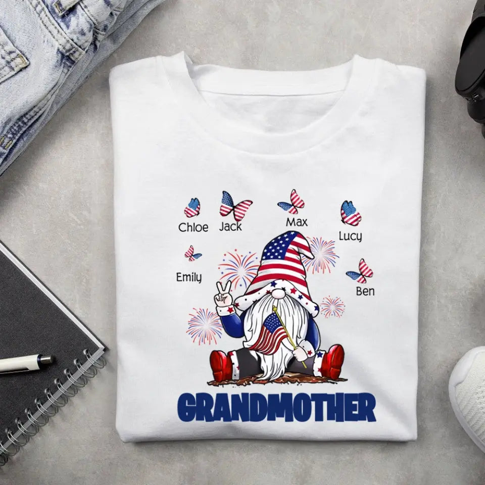 4th Of July Independence Day Gnome Grandma  - Personalized T-Shirt, Independence Day Gift For Grandma