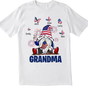 4th Of July Independence Day Gnome Grandma  - Personalized T-Shirt, Independence Day Gift For Grandma