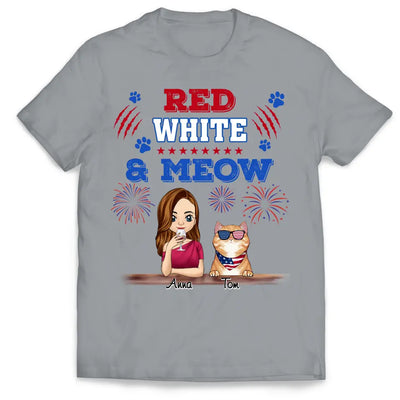 Cat Red White & Meow 4th Of July - Personalized T-shirt, Independence Day gift For Cat Mom Cat Lovers