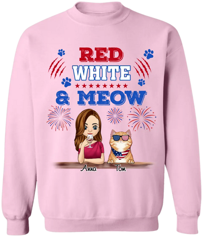 Cat Red White & Meow 4th Of July - Personalized T-shirt, Independence Day gift For Cat Mom Cat Lovers