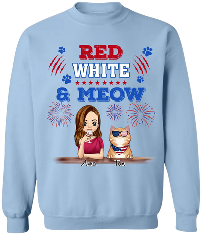 Cat Red White & Meow 4th Of July - Personalized T-shirt, Independence Day gift For Cat Mom Cat Lovers
