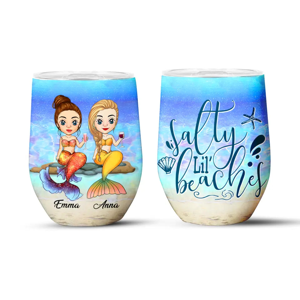 Salty Little’ Beaches - Personalized Wine Tumbler, Gift For Beach Lover