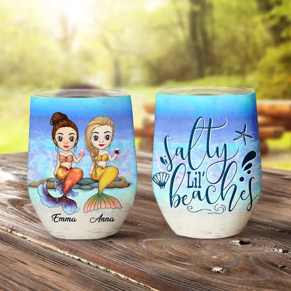 Salty Little’ Beaches - Personalized Wine Tumbler, Gift For Beach Lover