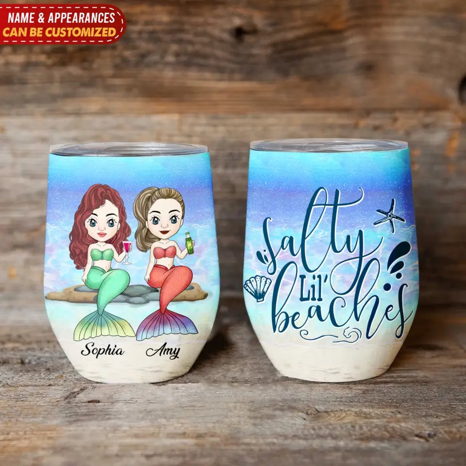 Salty Little’ Beaches - Personalized Wine Tumbler, Gift For Beach Lover