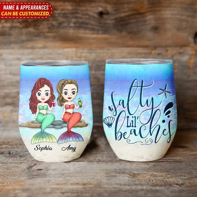 Salty Little’ Beaches - Personalized Wine Tumbler, Gift For Beach Lover