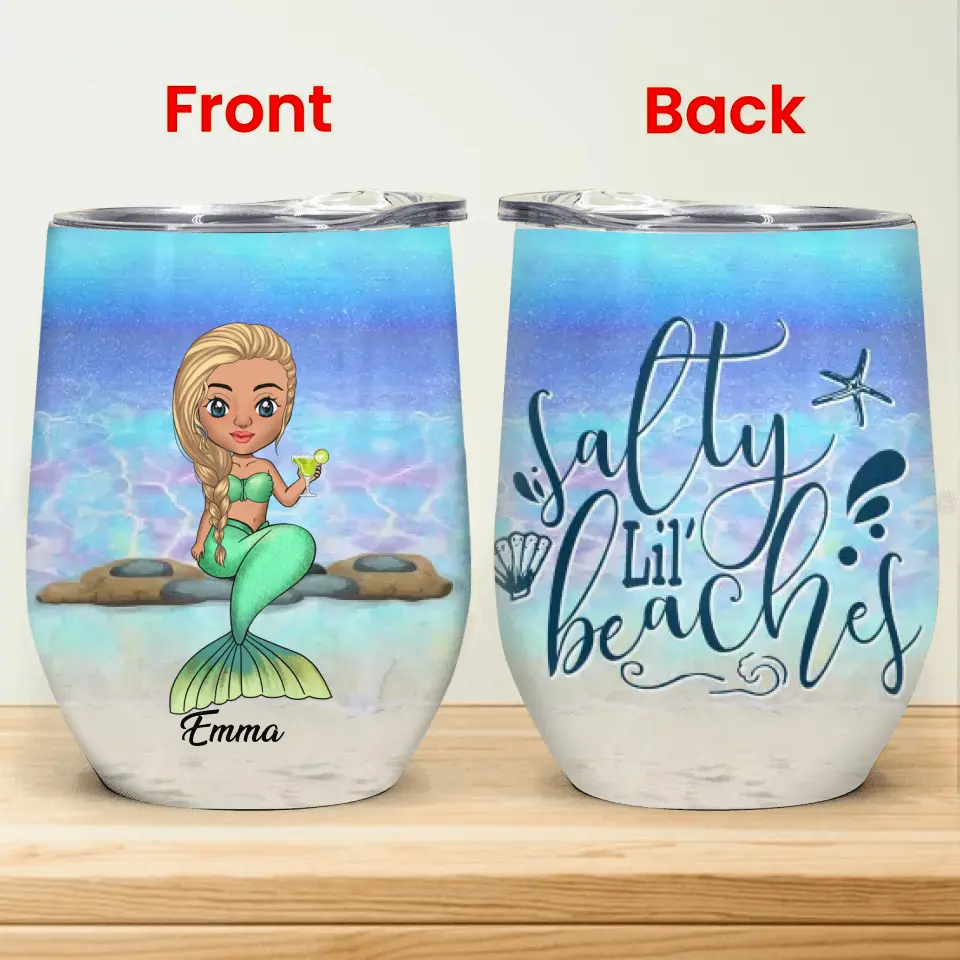 Salty Little’ Beaches - Personalized Wine Tumbler, Gift For Beach Lover