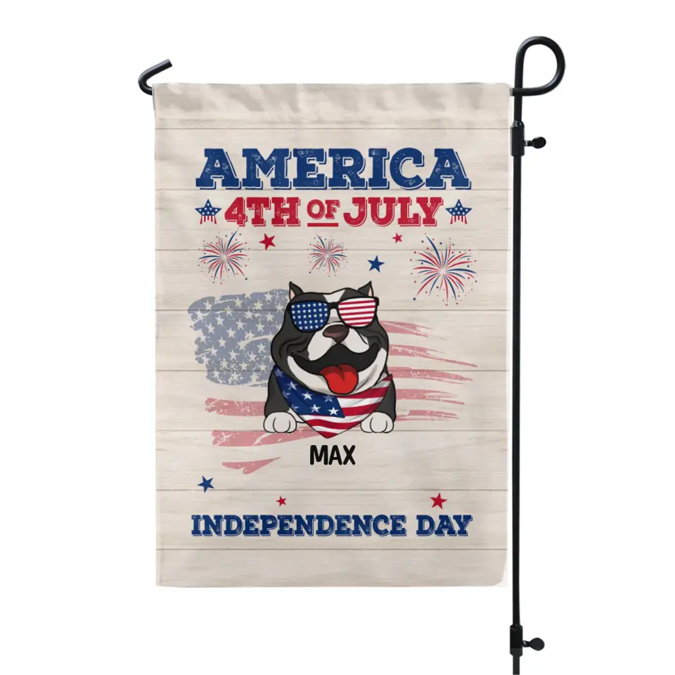 America 4th of July Independence Day - Personalized Garden Flag, Gift For Dog Lover