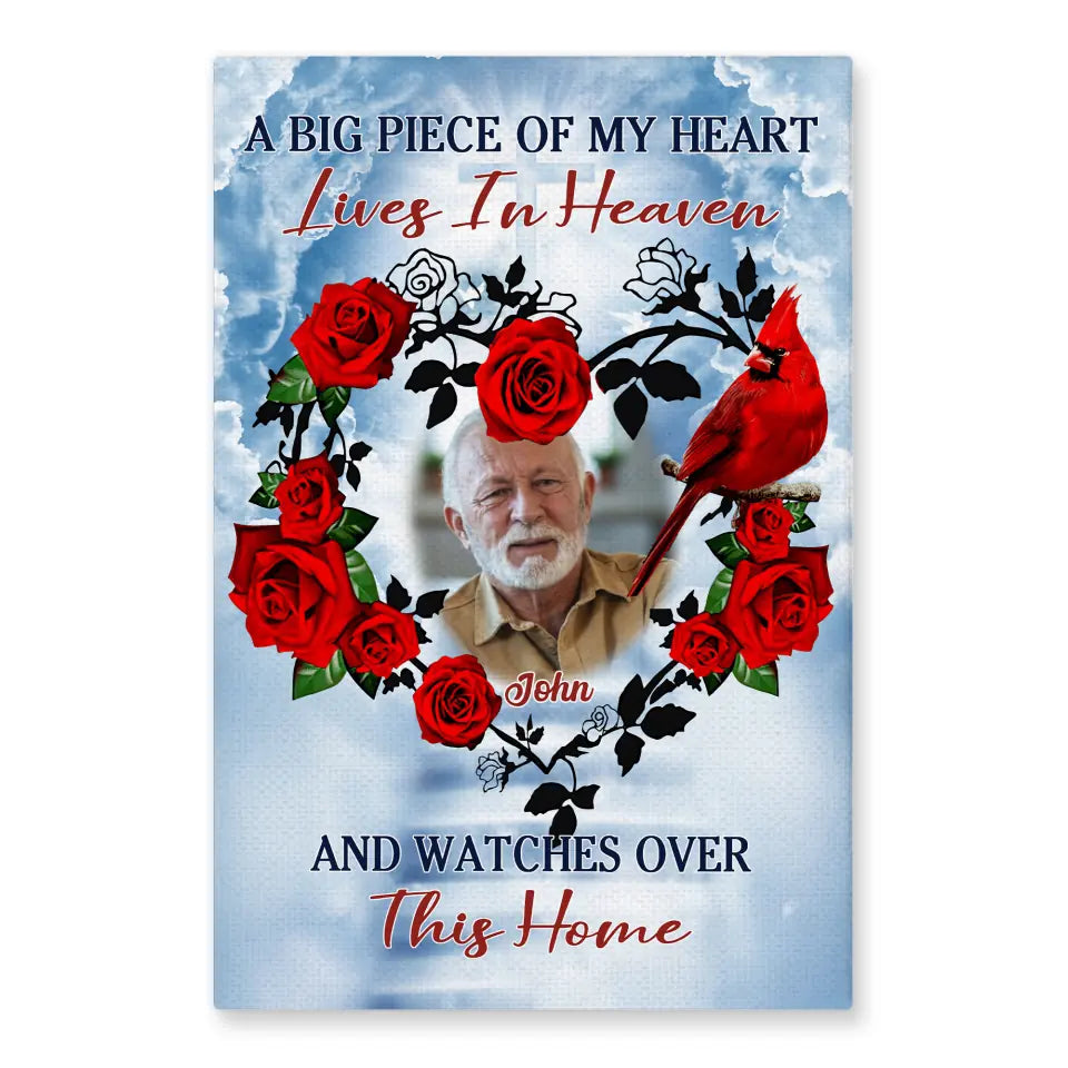 A Big Piece Of My Heart Lives In Heaven - Personalized Memorial Canvas, Remembrance Gift