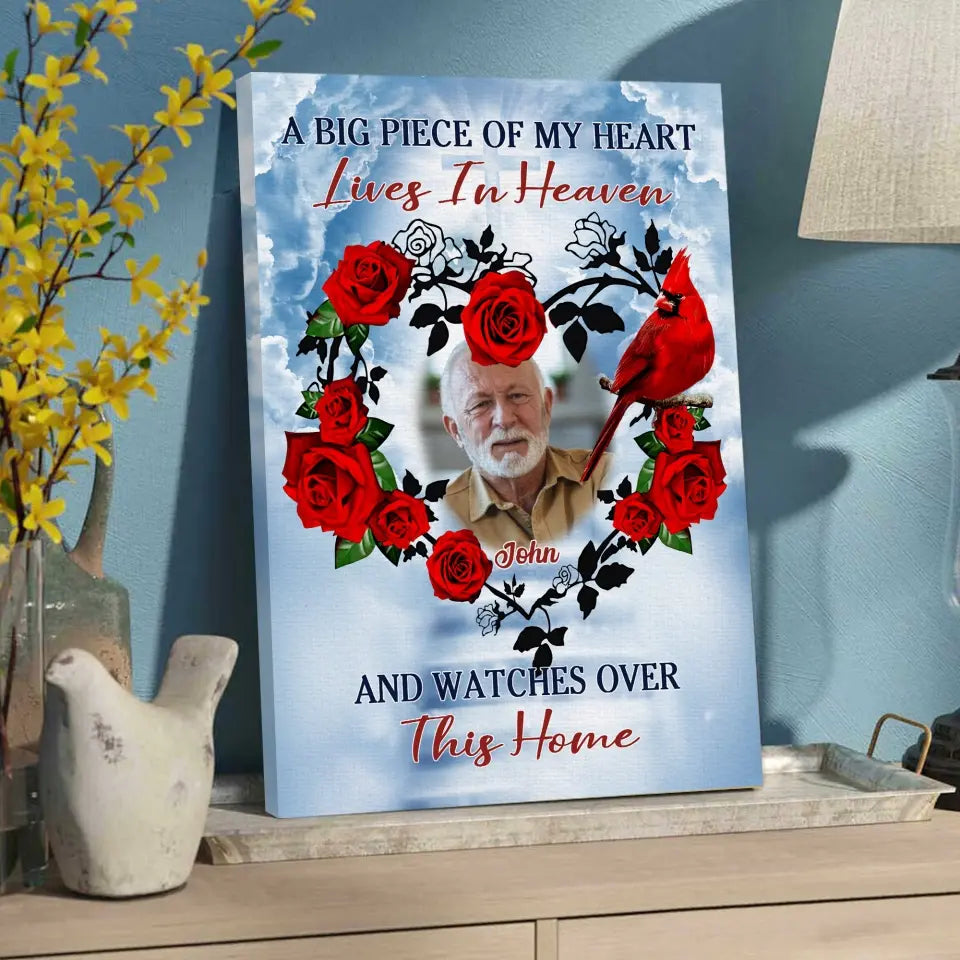 A Big Piece Of My Heart Lives In Heaven - Personalized Memorial Canvas, Remembrance Gift